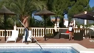 Maid fucked by the pool