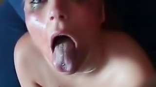 Deep cock sucking with swallow
