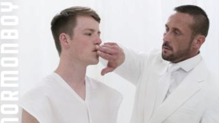 Bishop Hart fucks horned-up Elder Campbell in a taboo gay video