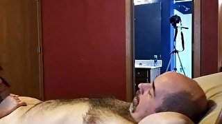 George Lays Back While Missy Licks His Balls and Sucks His Uncut Dick