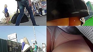 Dirty upskirt porn with a skinny blonde bombshell