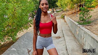 Small tits ebony Isla Biza spreads her legs to be fucked deep