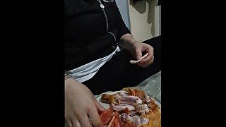 Step mom seduced by horny step son with food and a big cock