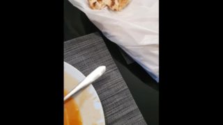 Step mom Risky fuck with step son in restaurant Ended with Huge Cumshot