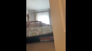 Married man spies on, caught wanking through bedroom door. Cumming cumshot. Straight guy