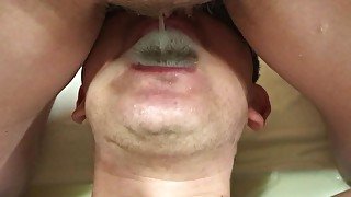 Pissing in Man's Mouth, Lick Hairy Pussy after Pee