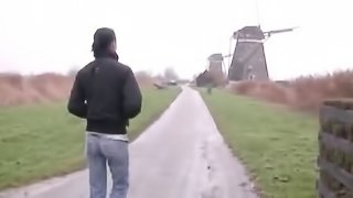 Alone in the woods she drops her jeans and fucks her pussy