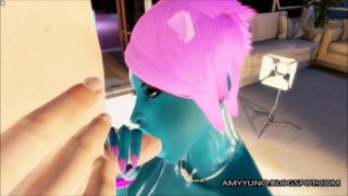 3D Blue Alien Girl With Small Tits Blows And Fucks!