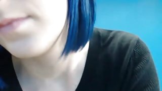 Blue Haired Babe Sucking a Dildo