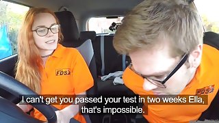 Fake Driving School Nerdy teen ginger student seduces her instructor for creampie