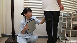 Japanese nurse giving her patient a good blowjob in the Hospital