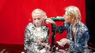 Food fetish classy lesbian getting messy with her babe