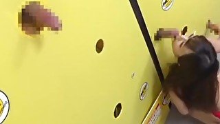 Japanese wall of dicks blowjob game with cum swallowing