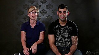 Amateur couple talks to us in the backstage about their first porno