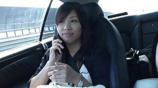 Cute Asian brunette teen fingered after blowing in the car