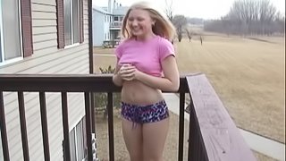 Hard teen nipples poke through her tee shirt on a cold day