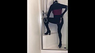 Zentai trans with anal hook
