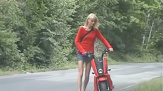Horny Blonde Amateur Slut Having Sex Outdoors on a Motorbike