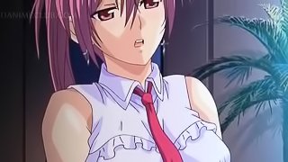 Adorable hentai babe blowing a huge loaded shaft