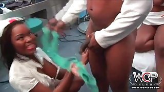 Horny black nurse fucked doggystyle by doctor