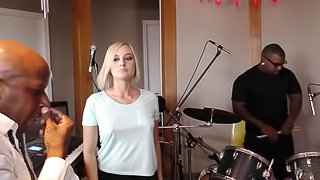 Two black guys in a band team up and work a white girl's holes