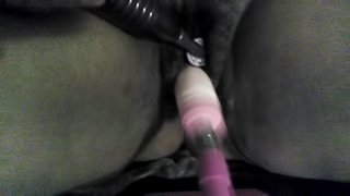 Ebony thot using her erocilator sex machine