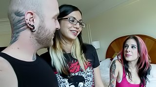 Hot hardcore threesome with a nerdy alternative punk chick