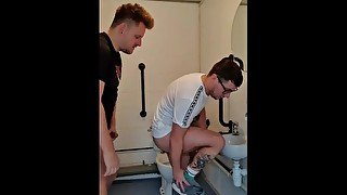 Fucking step brother in public toilet bareback fucking and got caught