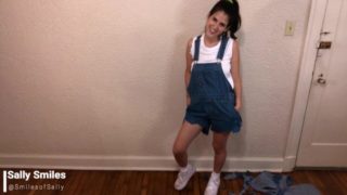 Bad Babysitter in Distressed Overalls Cuts and Destroys her Jeans Overalls