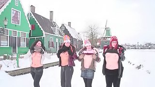 Euro teens get filmed while practicing winter sports in the nude