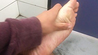 Imagine you are at a random public restroom and find my feet waiting for you - Manlyfoot Road trip