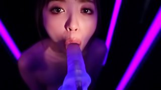 Asian floozy showing off her cream covered ass under a black light