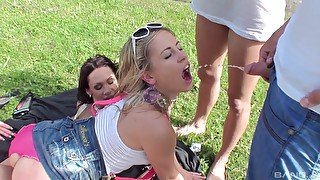 Hardcore outdoor group sex with piss drinking glamour sluts