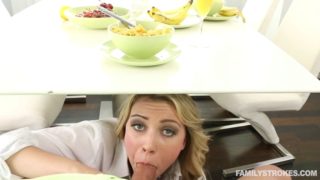 Zoey taylor sucks stepdad under the table and her mom is none the wiser