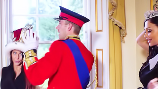 Two sexy sluts are getting fucked in the royal palace by a horny guard