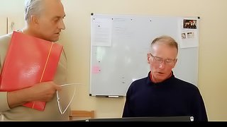 In the office an older boss licks his hot blonde assistants pussy