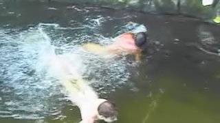 Latin cuties swimming in a river and ass fucking on the rocks