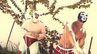 Katsuni wearing a bikini allows a masked man drill her pussy and butt