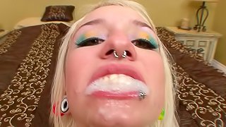 Slutty blonde likes to swallow
