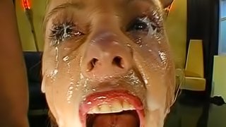 Hardcore blonde is getting sperm on her face