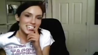 Slim immature teases & strips on webcam