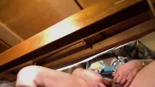 Hidden cam under desk of my mom caught her masturbating