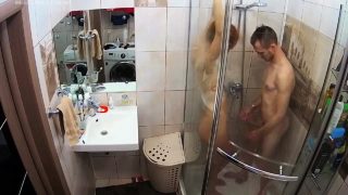 Fiery teen couple hardcore sex in shower on camera
