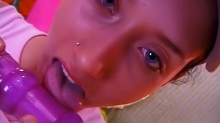 Nikita licks her toy, gets it wet then plows it into her pussy