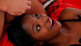 Hot black doll Jasmine Webb swallows interracial sperm after sex