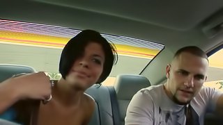 Cougar Jenna Moretti gives blowjob in the car and pussy shoved Hardcore