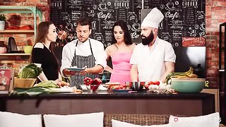 Beautiful hotties Angel Rush and Francys Belle are fucking with a cook