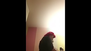 Horny Goth girl stripping and playing with herself