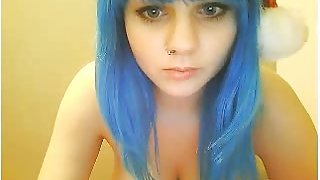 Sexy Blue Hair Emo Teen Masturbating On Cam