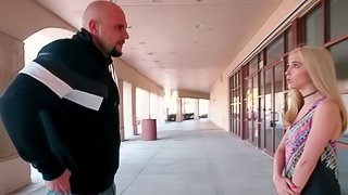 Bald man has to park his truck and own petite blonde